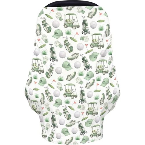 Golf Days Sports Golfing Baby Car Seats Covers Vintage Golf Cart Clubs Balls Infant Car Canopy Nursing Cover Breast Feeding Covers for Babies Boys Girls Shower Gifts