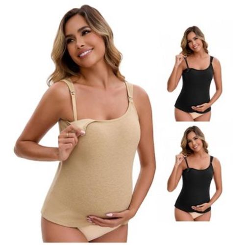 INSPIRE CHIC Women's 3 Packs Maternity Thermal Tank Tops with Built-In Bra with Adjustable Straps 2 Black & 1 Yellow Medium