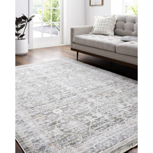 allen + roth Euphemia 5 x 8 (ft) Loomed Polyester/Polypropylene Green Rectangular Indoor Floral/Botanical Oriental Spot Clean Only Pet Friendly Area rug