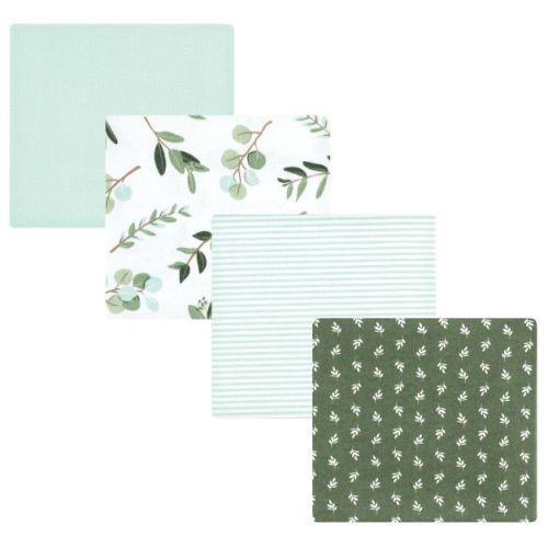Luvable Friends Hudson Baby Infant Cotton Poly Flannel Receiving Blankets 4pk, Sage Eucalyptus