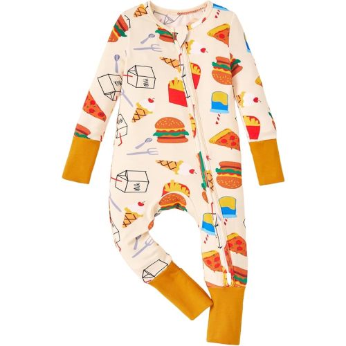 PATPAT Baby Pajama with Bamboo Viscose, Footie Jumpsuit Romper with 2-Way Zipper for Baby Boy Girl Toddler Sleeper Sleepwear
