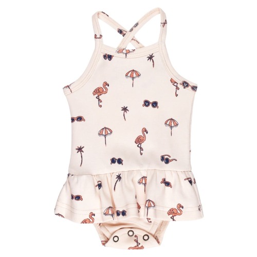 Flamingo Print Organic Cotton Skirted Bodysuit