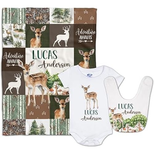 Baby Deer Blankets, Woodland Theme Personalized Baby Blankets for Boys Girls, Custom Nursery Decor, for Son Daughter