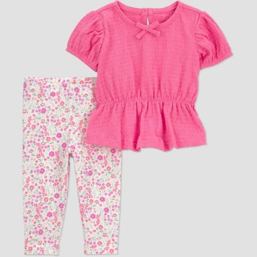 Carter's Just One You® Baby Girls' 2pc Peplum Short Sleeve and Floral Leggings Set - Pink 3M