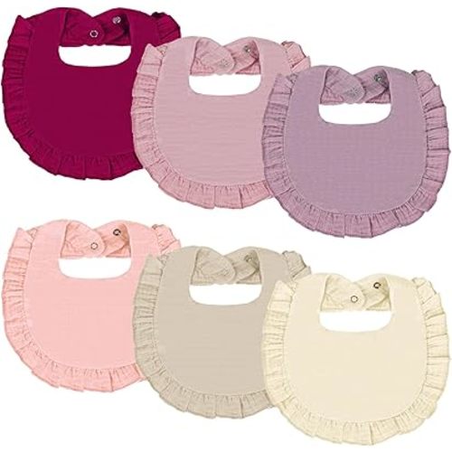 Oiomniv Muslin Baby Bibs, 6-Pack Bandana Drool Bibs Soft Cotton Adjustable Unisex Newborn, Toddler for Drooling Teething
