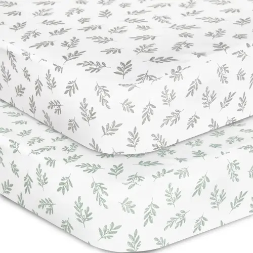 Crib Sheets Fitted for Boys and Girls, 2 Pack Crib Sheet Fits for Standard Crib Mattress, Neutral Toddler Bed Sheets, Lovely Print, 52”X 28”