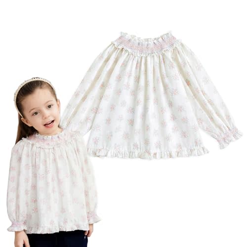Curipeer Baby Girls Long Sleeve Shirt Peter Pan Collar Smocked Blouse Button Down Top