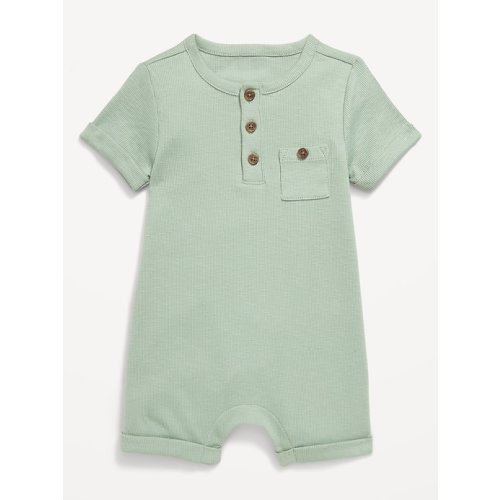Printed Ribbed Henley Pocket One-Piece Romper for Baby