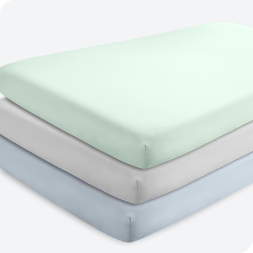 Bare Home 3 Pack Fitted Sheets - Premium 1800 Collection - Ultra Soft - Crib, Sky Blue/Spring Mint/Cloud Grey