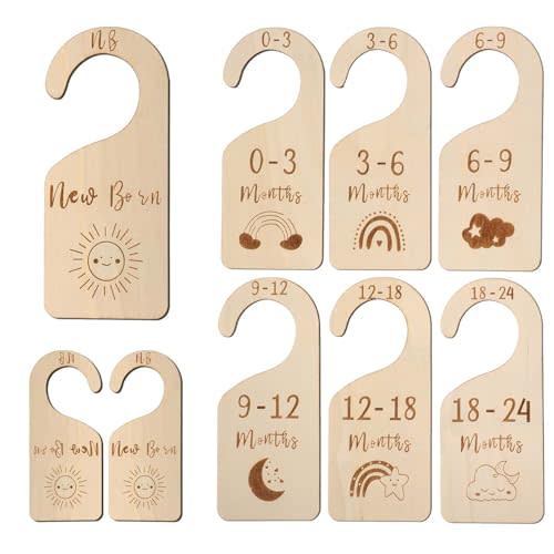 Wooden Baby Closet Dividers Double-Sided Wooden Baby Wardrobe Babies Closet Organizer for Clothes Organizer Adorable Clothes Size Hanger Holder Nursery Decor Birthday Gift for Babies Room