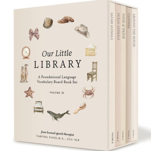 Our Little Library Vol. 2: First 100 Words Board Book Box Set, including Ocean Animals, Safari Animals, Food and Drink, Clothes, and Around the House (Tabitha Paige Children's Book Series)
