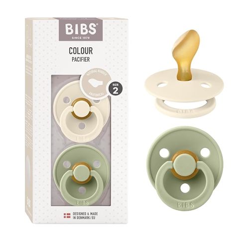 BIBS Pacifiers - Set of 2 | Colour Pacifier with Anatomical Nipple | BPA-Free Natural Rubber | Made in Denmark |Ivory/Sage/Petrol, 6-18 Months