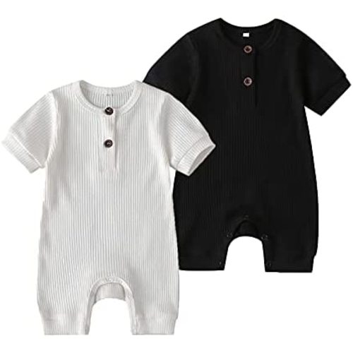 Baby Boy Girl 2 Pack Solid Romper Short/Long Sleeve One Piece Jumpsuits Clothes Sets