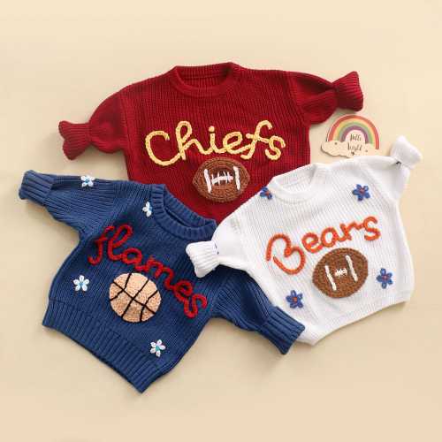 Embroidered Football Baby Name Sweater, Game Day Sweater, Personalized Sports Team Sweatshirts