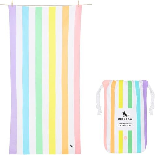 Dock & Bay Beach Towel - Quick Dry, Sand Free - Compact, Lightweight - 100% Recycled - Includes Bag - Summer - Unicorn Waves - Extra Large (200x90cm, 78x35)