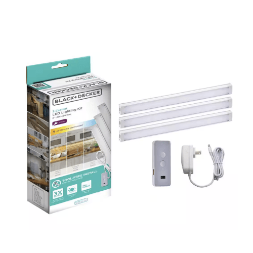 BLACK+DECKER 3.23 in. Plug-in Kit Adjustable Silver Integrated LED Linkable 3-Bar Tool-Free Under Cabinet Light LEDUC9-3CCT