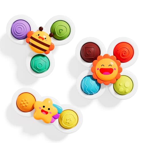 ALASOU 3PCS Pop Suction Cup Spinner Sensory Airplane Travel Toys for 1 Year Old Boy Girl Infant Toddlers|Novelty Spinning Tops 12 18 Months|1 2 Year Old Boy Birthday Gift|Baby Bath Toy Kids Ages 1-3