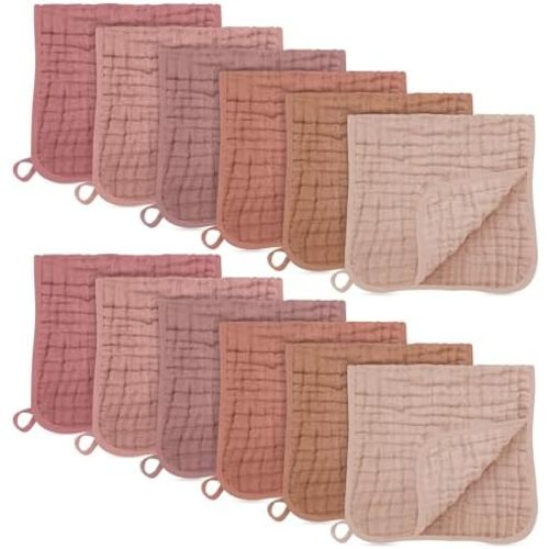 SWEET DOLPHIN 12 Pack Muslin Burp Cloths Large 100% Cotton Burping Clothes for Baby Drool - Absorbent and Soft Boys & Girls Milk Spit Up Rags for Newborn Essentials Registry - Muted Terracotta
