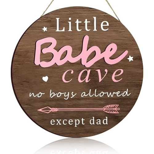 Little Babe Cave Door Sign Wood Baby Girl Nursery Decor Little Girl Nursery Room Wall Art for Bedroom Living Room Hanging Rustic Woodland Decor