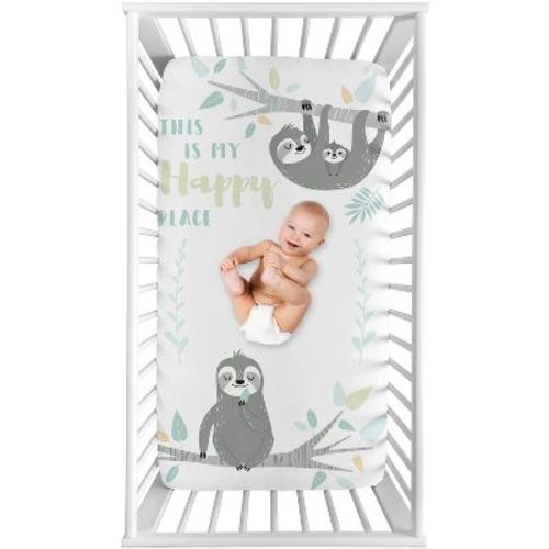 Sweet Jojo Designs Gender Neutral Photo Op Fitted Crib Sheet Sloth Blue and Grey