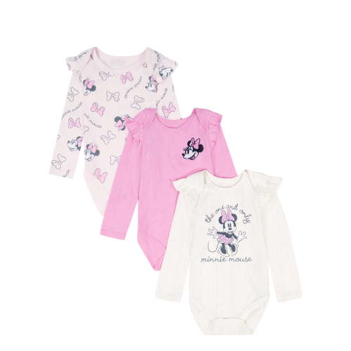 Minnie Mouse Baby Girls 3 Pack Long Sleeve Bodysuit, Size 0-24 Months