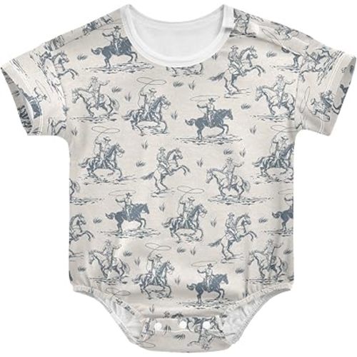Baby Bubble Romper Boy Girl Cotton Short Sleeve Bodysuit Western Cowboy Toddler One Piece Clothes