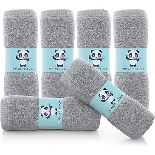 HIPHOP PANDA Baby Washcloths, Rayon Made from Bamboo - 2 Layer Ultra Soft Absorbent Newborn Bath Face Towel - Reusable Baby Wipes for Delicate Skin - Grey, 6 Pack
