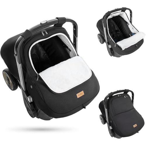 Bioby Winter Baby Car Seat Cover, Infant Car Seat Cover for Boy Girl, Roomy, Cozy, Warm, Waterproof Baby Carseat Covers Canopy with Thickened Fleece Lining, Breathable Hole, Universal Fitted Black