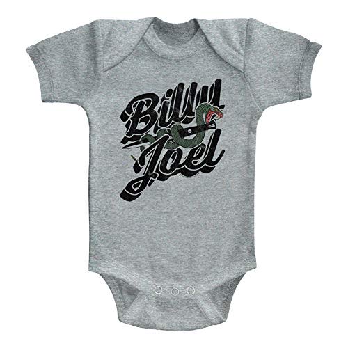 American Classics Billy Joel Snake Dagger Logo Gray Heather Bodysuit | Officially Licensed Billy Joel Merch, Snap Closure Cotton Bodysuit, Unisex Infant Boys & Girls, Piano Man Rock Fan Gift