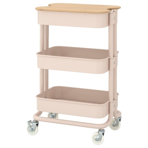 RÅSKOG / NORRÅVA Trolley with lid - pink 11x15x24 1/4 "