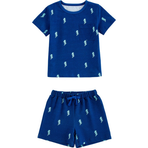 Light Weight French Terry Lounge Set Boys, Blue Lightning - Calonie | Maisonette