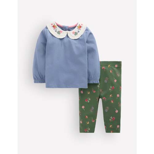 Collared Jersey Set - French Blue & Green Floral | Boden USA