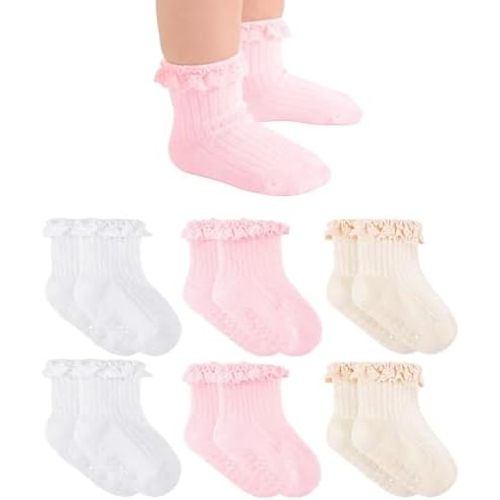 Baby Girl Anti Slip Grip Socks Cute Frilly Ruffle Ankle Socks Soft Breathable Cotton Non Skid Newborn Infants