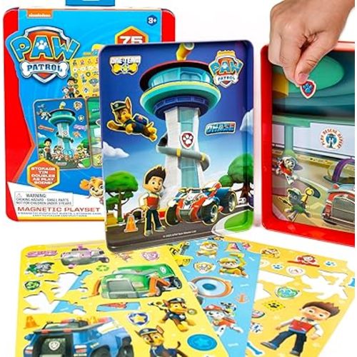 Paw Patrol Magnetic Playset, 75 Mix & Match Dress Up Magnets, 2-in-1 Storage Tin & Play Space, Fun Paw Patrol Toy for Kids 3 & Up, Great Travel Activity for Kids and Toddlers, Paw Patrol Activities