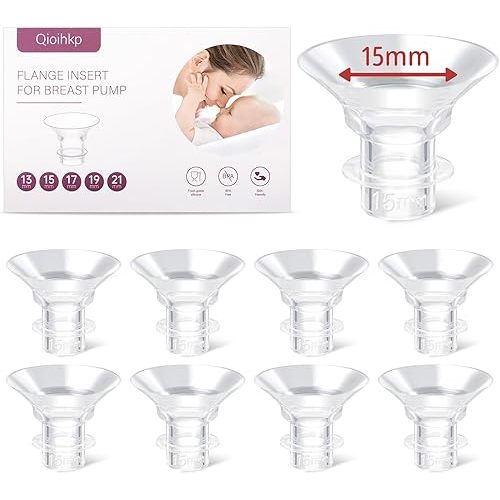Electric Breast Pump Flange Inserts 15 mm 8PCS for 24 mm Shields Flange/Shield of Most Pumps, BPA Free Inserts,Hands-FreeBreast Pump,Sealed,Reduce 24mm Tunnel Down to Other Size