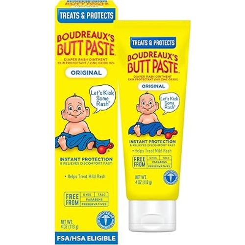 Boudreaux’s Butt Paste Original Diaper Rash Cream for Baby, Ointment With Zinc Oxide, 4 oz Tube