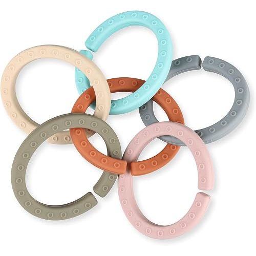 Baby Linkable Rings Set, Silicone Baby Teethers - Attach to Strollers, Car Seats & More - Food Grade Silicone