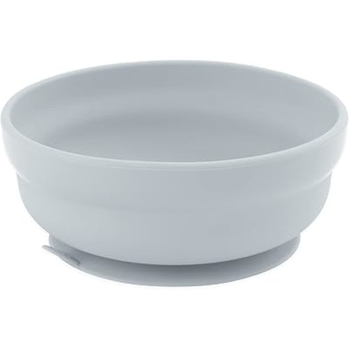 Bumkins Baby Bowl, Silicone Suction, for Babies, Toddlers and Kids, Baby Led Weaning, Feeding Essentials, Platinum Silicone, Non Skid Sticky Bottom, Supplies for Children Ages 6 Months Up, Gray