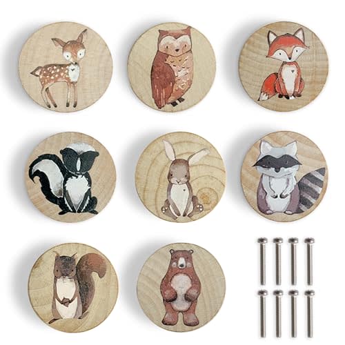 Lasyman Animal Wood Dresser Cabinet Drawer Knobs Round Unique Decorative Wooden Drawer Knobs for Kids Cabinets (8, Log Color)
