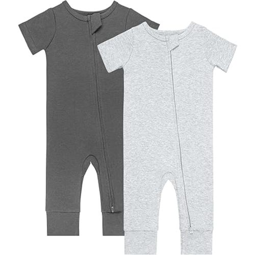 GUISBY Footless Short Sleeve Baby Pajamas with Zipper Cotton Infant Sleepwear
