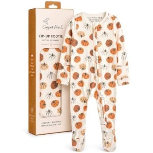 Copper Pearl Baby Zip-Up Footie Pajamas - Soft Stretchy Sleep and Play Footies for Boys and Girls