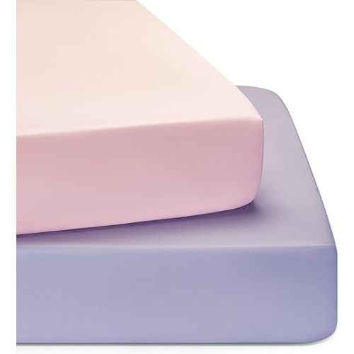 TILLYOU Baby Crib Sheets for Boys Girls, Super Soft Toddler Bed Sheets, 2 Pack Sheets for Standard Crib Mattress 28x52in, Light Purple and Light Pink