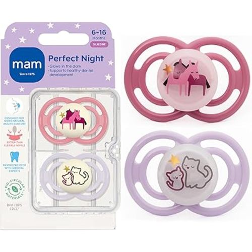 MAM Perfect Baby Premium Pacifier 6-16 Months, Extra Thin Nipple, 2 Pack
