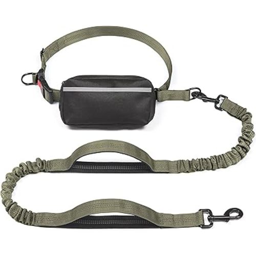 Hands Free Dog Leash with Zipper Pouch, Medium, Military Green