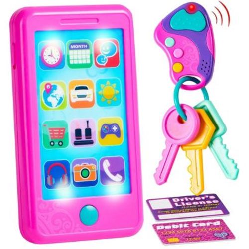 SYNCFUN Pretend Play Smart Phone, Keyfob Key Toy and Credit Cards Set, Kids Toddler Cellphone Toys, Toddler Birthday Gifts