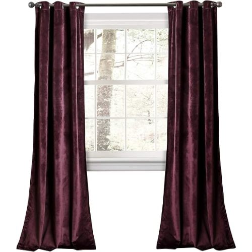 Lush Decor Prima Velvet Curtains Color Block Light Filtering Window Panel Set for Living, Dining, Bedroom (Pair), 38" W x 84" L, Plum
