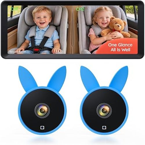 Babyvue Double Car Camera Baby Monitor for 2 Kids Split Screen 7.2"