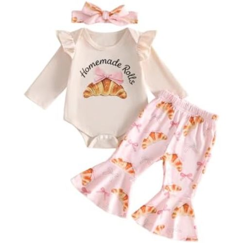 Baby Girl Halloween Outfit Pumpkin Romper and Flare Pants Sets Fall Clothes