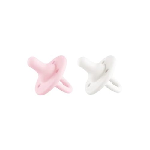 Lee Lee and Me Newborn Pacifier 2-Pack - Powder & Blush - 100% Medical Grade Silicone Paci - Breast-Like Nipple for Natural Latch - Size 0-18 Months