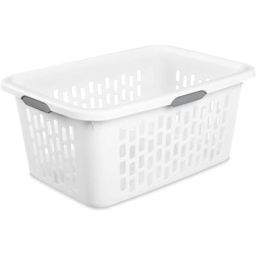 71L Large White Plastic Laundry Basket & Clothes Hamper with 4 Comfort Grip Handles – for Laundry Storage, Nursery, and Home Laundry Baskets